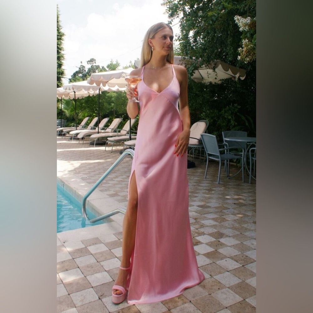 Show Me Your Mumu Anderson Maxi Dress in Light Pink Luxe Satin S